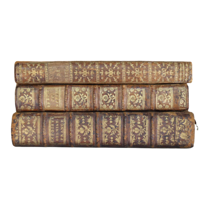 1805 french brown leather bound antique books set of 3 3716