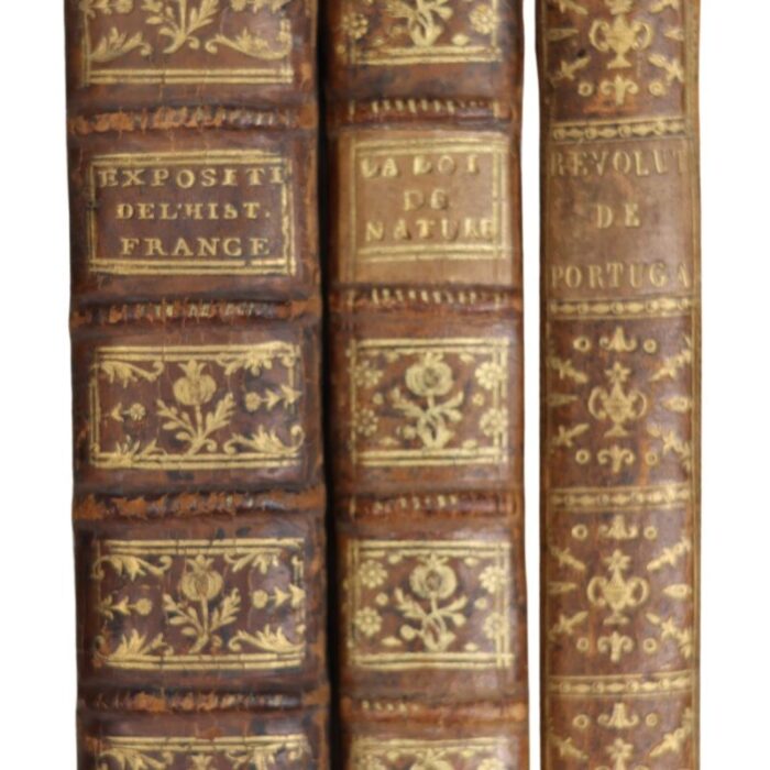 1805 french brown leather bound antique books set of 3 9761