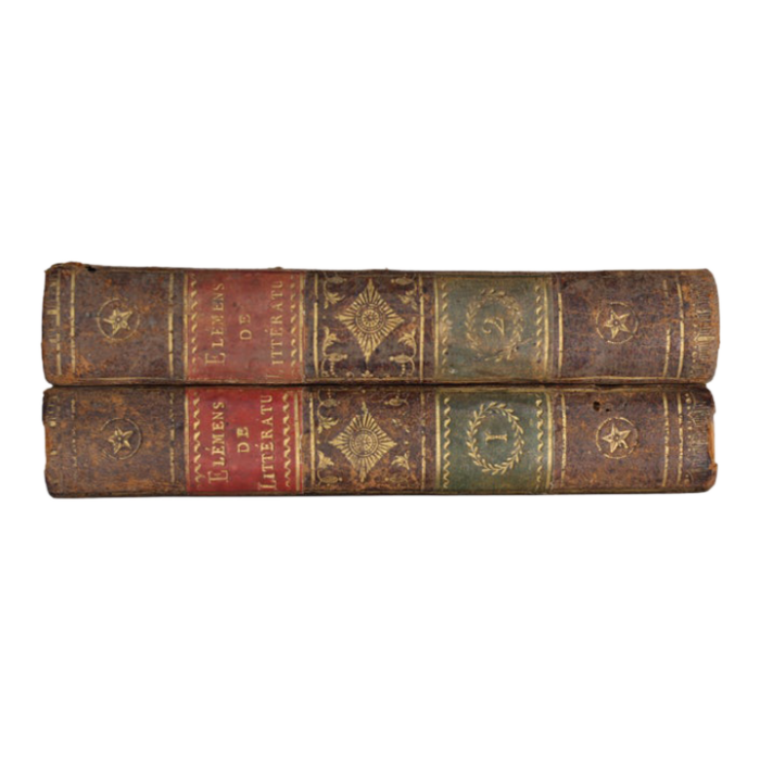 1810 french brown leather bound antique books set of 2 5666