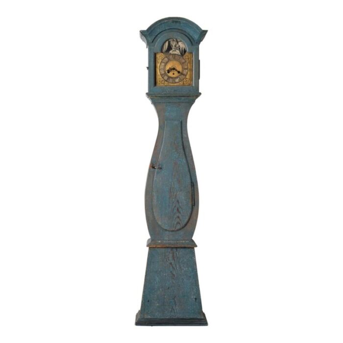 18th century blue swedish baroque long case clock 1