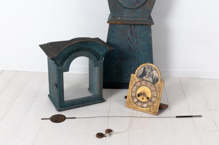 18th century blue swedish baroque long case clock 10