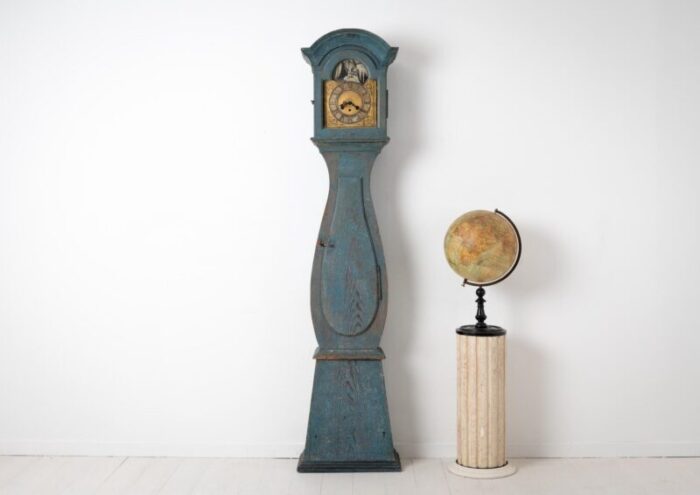 18th century blue swedish baroque long case clock 2