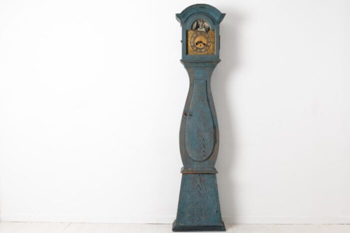 18th century blue swedish baroque long case clock 3