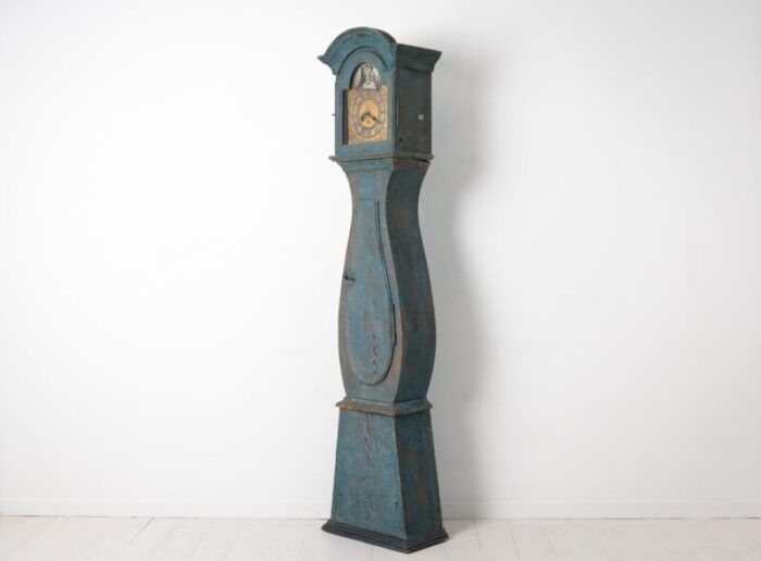 18th century blue swedish baroque long case clock 4