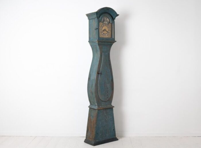 18th century blue swedish baroque long case clock 5