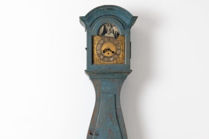 18th century blue swedish baroque long case clock 7