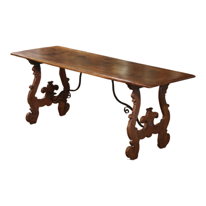 18th century italian baroque carved walnut and wrought iron trestle console 0006