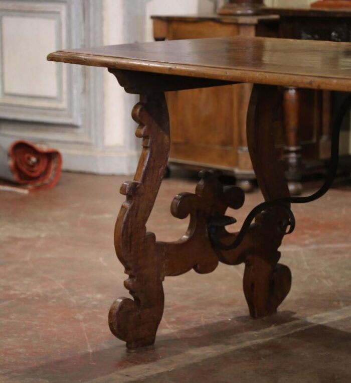 18th century italian baroque carved walnut and wrought iron trestle console 4475