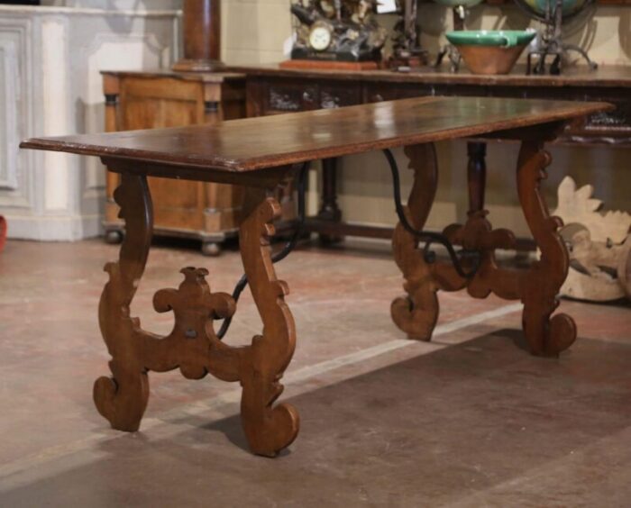 18th century italian baroque carved walnut and wrought iron trestle console 9109