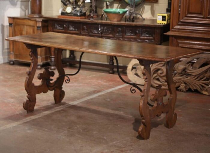 18th century italian baroque carved walnut and wrought iron trestle console 9831