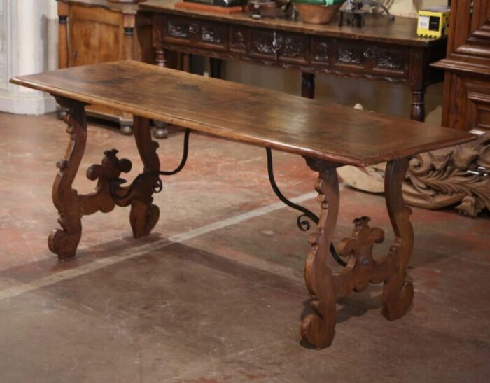 18th century italian baroque carved walnut and wrought iron trestle console 9857