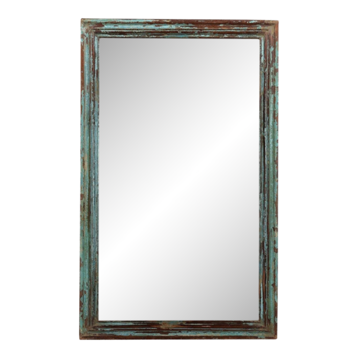 1900s vintage door frame repurposed distressed blue rectangle wall mirror 2891