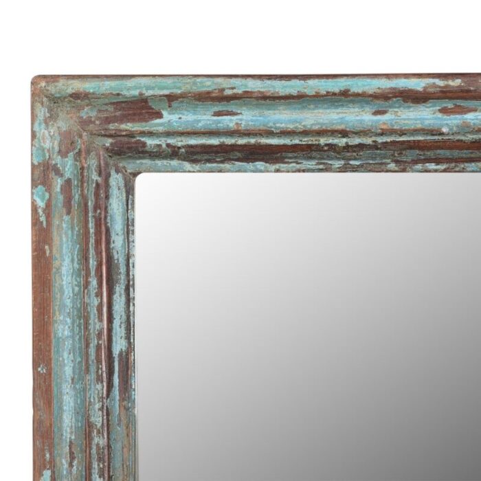 1900s vintage door frame repurposed distressed blue rectangle wall mirror 9794