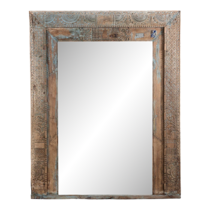 1920s antique doorframe repurposed distressed solid teak wood mirror 4167