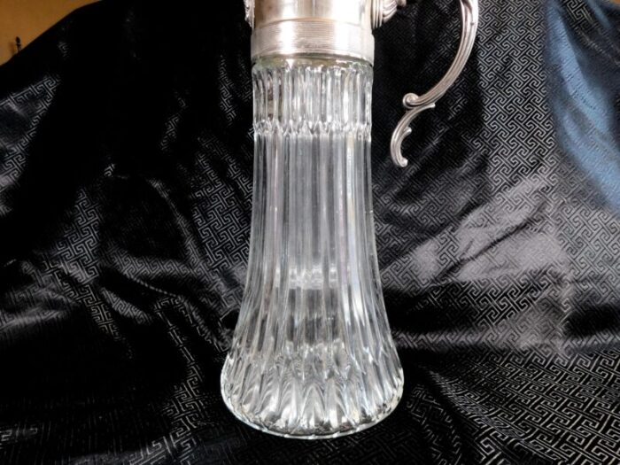 1930s glass wine server with silver metal lid and ice insert 9616