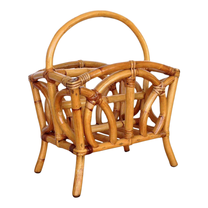 1940s restored vintage molded rattan magazine rack 7331