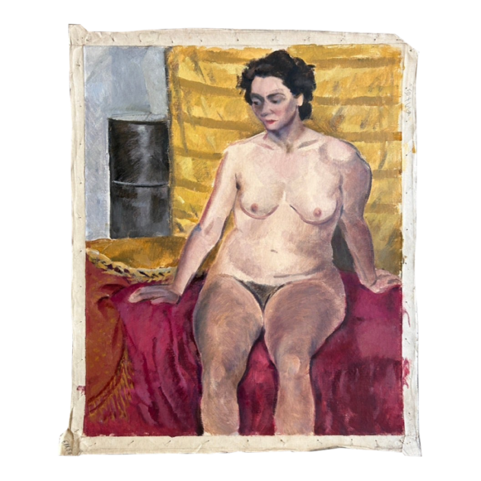 1940s vintage oil painting seated nude woman portrait 0979