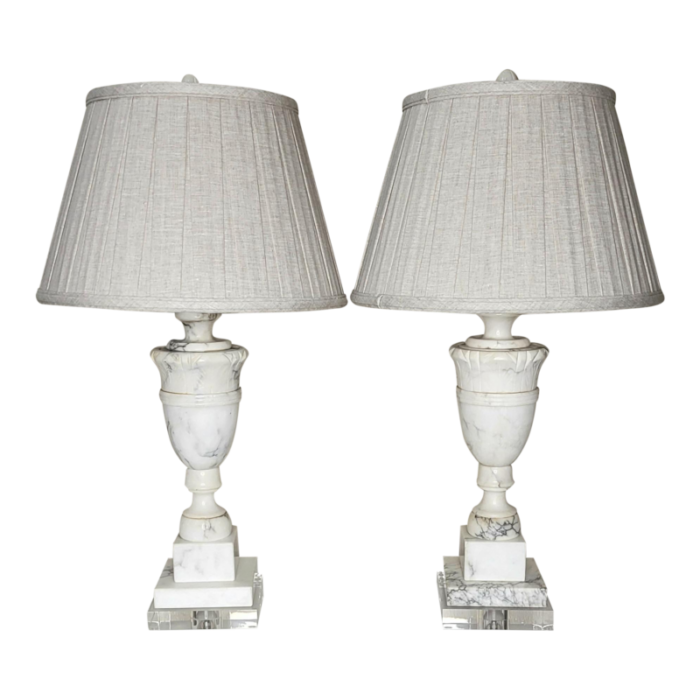 1950s alabster table lamps with shades a pair 2634