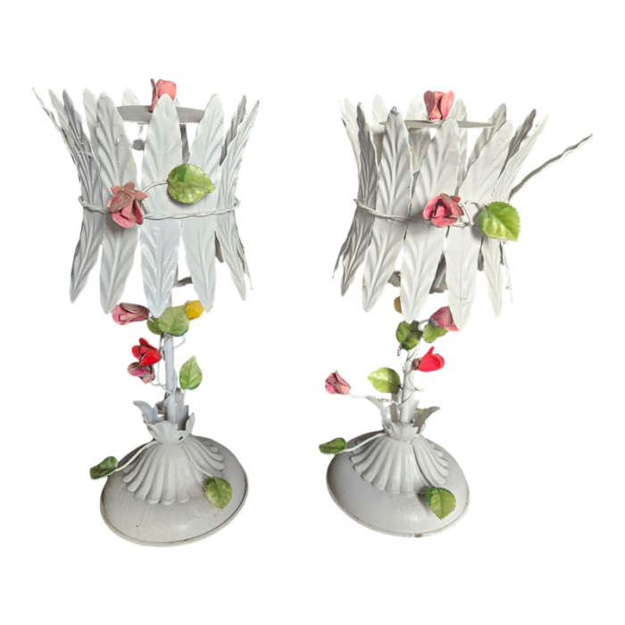 1960s italian tole flower lamps a pair 3556