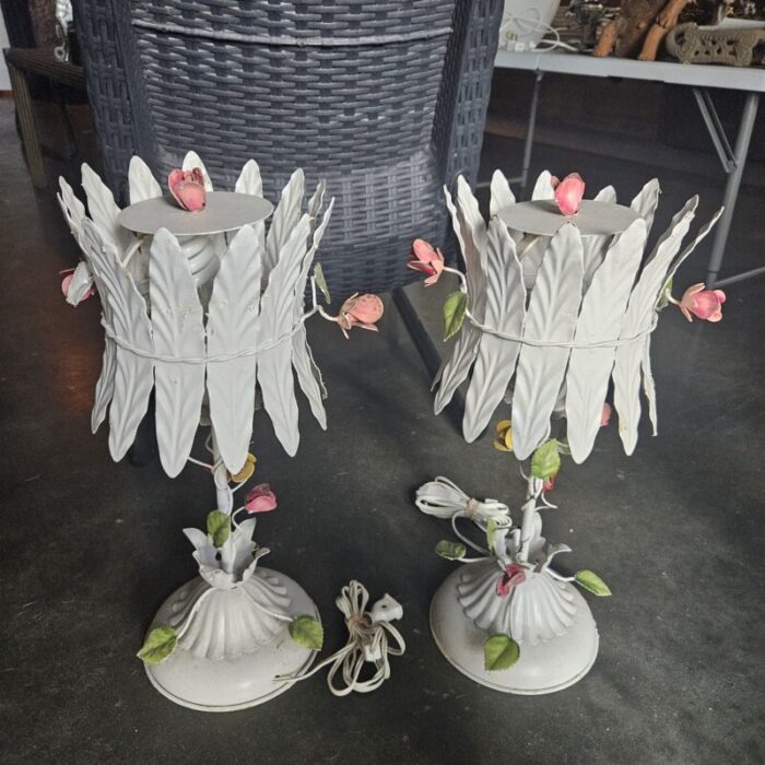 1960s italian tole flower lamps a pair 3642