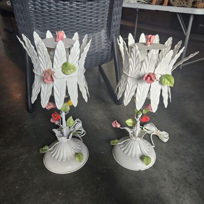 1960s italian tole flower lamps a pair 9951