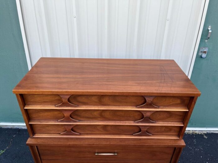 1960s kent coffey perspecta walnut and pecan 6 drawer highboy dresser 7567