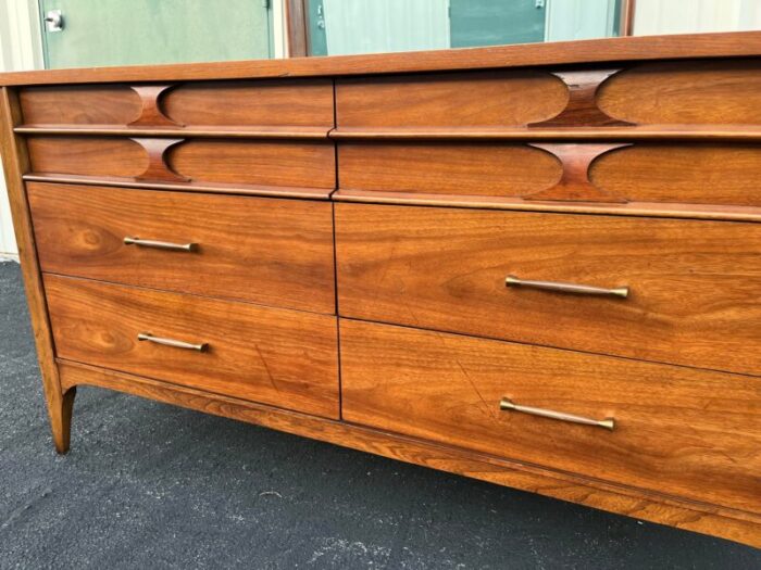 1960s kent coffey perspecta walnut and rosewood 6 drawer lowboy dresser with mirror 1143