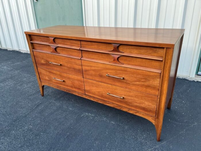 1960s kent coffey perspecta walnut and rosewood 6 drawer lowboy dresser with mirror 3773