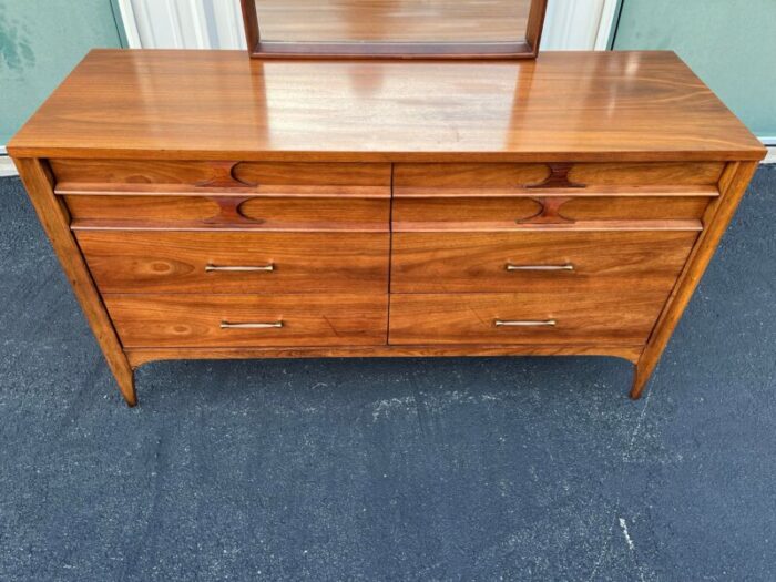 1960s kent coffey perspecta walnut and rosewood 6 drawer lowboy dresser with mirror 5323