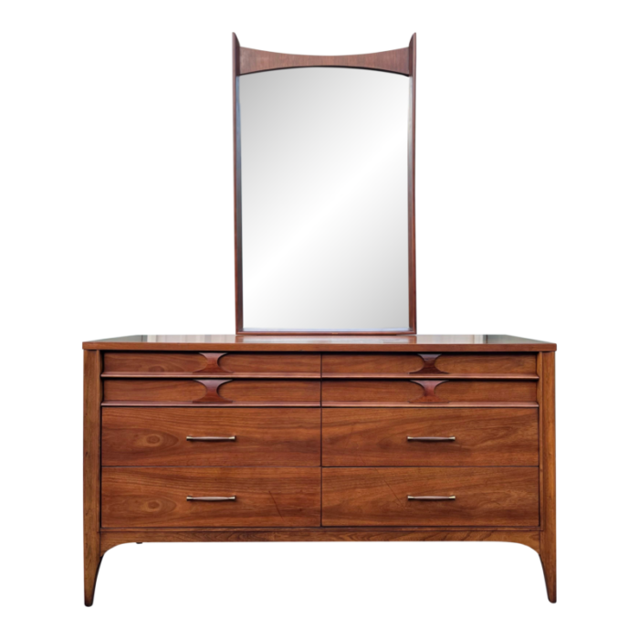 1960s kent coffey perspecta walnut and rosewood 6 drawer lowboy dresser with mirror 8095