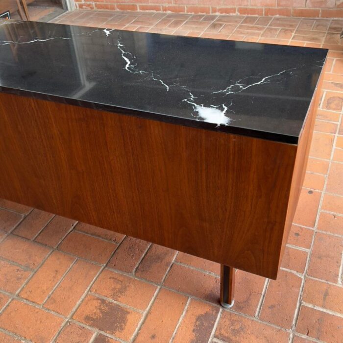 1960s stunning walnut credenza room divider with stone top and a finished back 1197