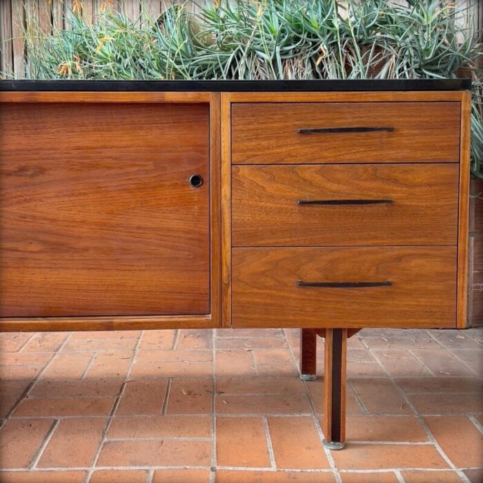 1960s stunning walnut credenza room divider with stone top and a finished back 1858