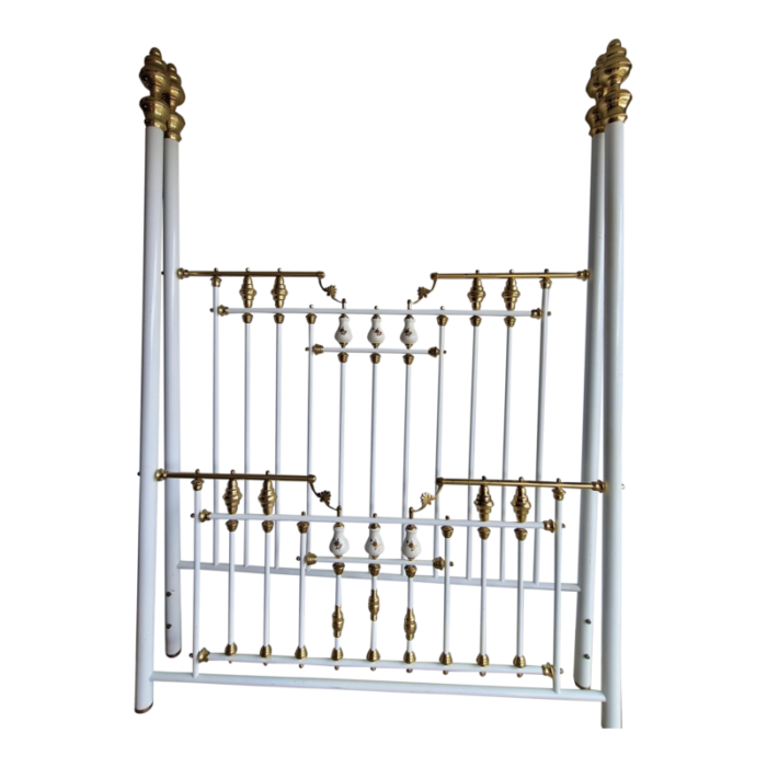 1960s vintage brass and enamel queen canopy bed frame 2564