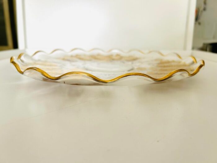 1960s vintage ruffled edge gold inlay glass floral platter 2977