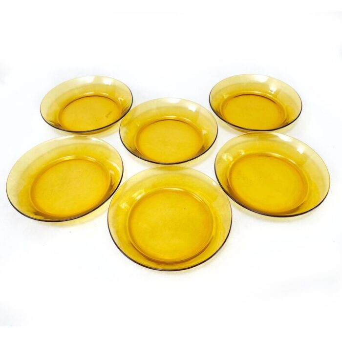 1970s duralex french amber glass deep plate bowls 6 pieces 4295