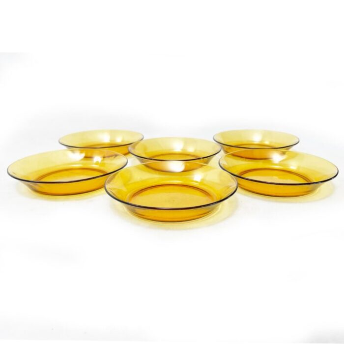 1970s duralex french amber glass deep plate bowls 6 pieces 4361