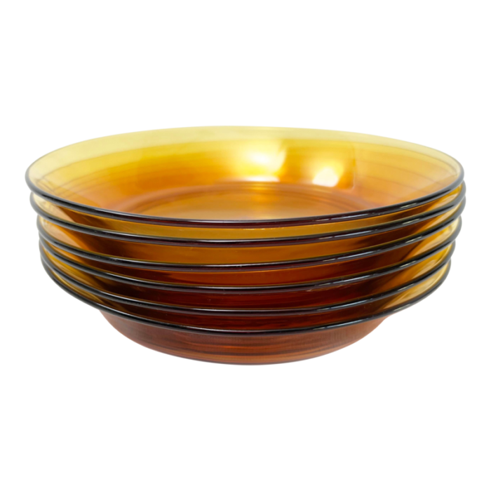 1970s duralex french amber glass deep plate bowls 6 pieces 8700