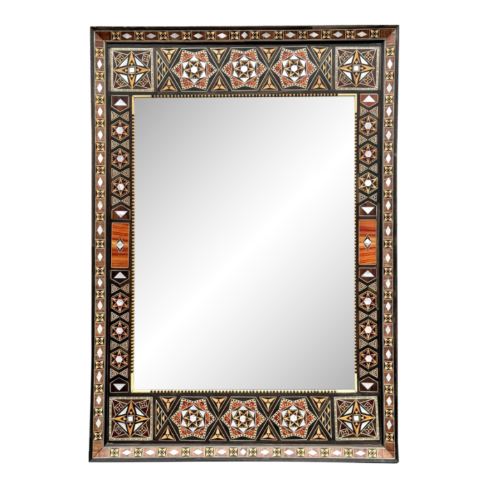 1970s marquetry wood inlaid mirror 0732