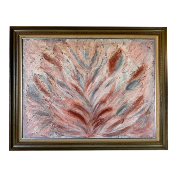 1970s mid century pink expressionist abstract painting framed 0690