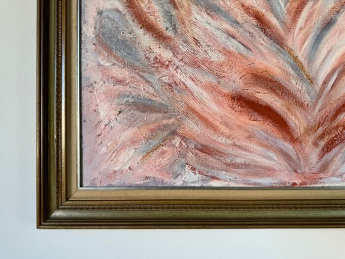 1970s mid century pink expressionist abstract painting framed 4488