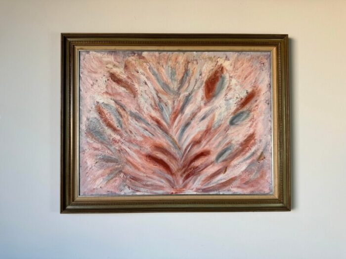 1970s mid century pink expressionist abstract painting framed 6138