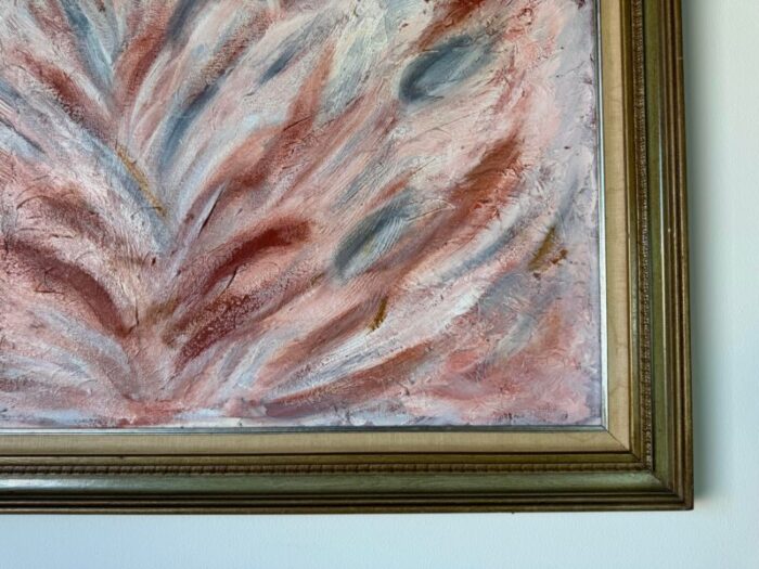 1970s mid century pink expressionist abstract painting framed 8442