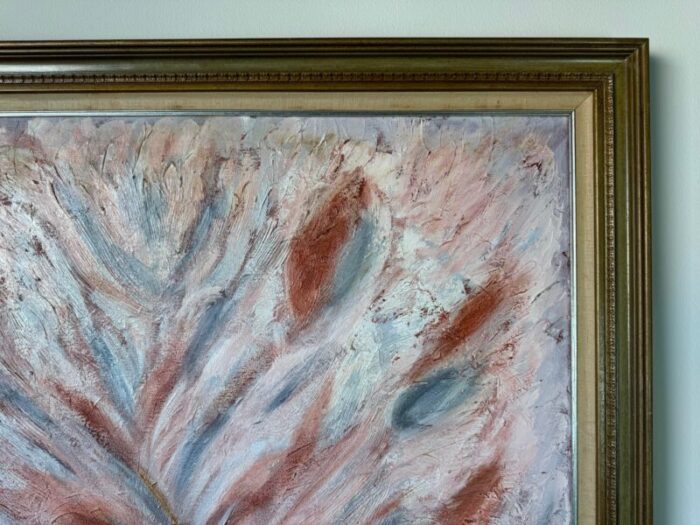 1970s mid century pink expressionist abstract painting framed 8648