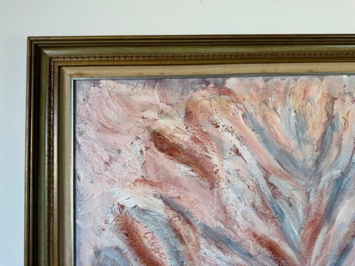 1970s mid century pink expressionist abstract painting framed 9692