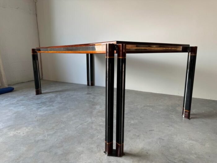 1970s paolo barracchia italian steel and inlaid wood rectangular dining table 0449