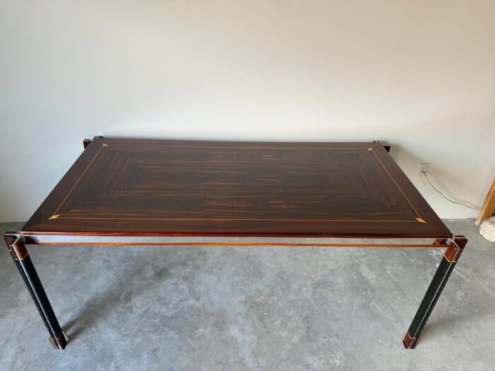 1970s paolo barracchia italian steel and inlaid wood rectangular dining table 4882