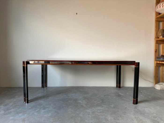 1970s paolo barracchia italian steel and inlaid wood rectangular dining table 7350