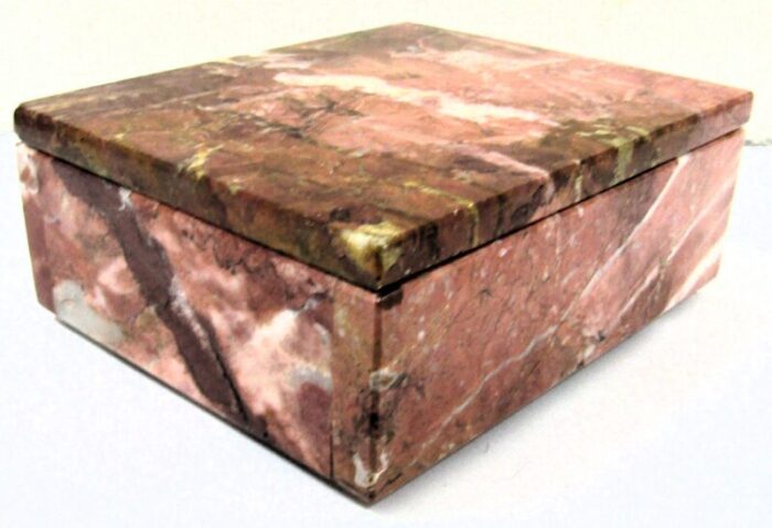 1970s postmodern vintage pink marble stone lidded box 7455