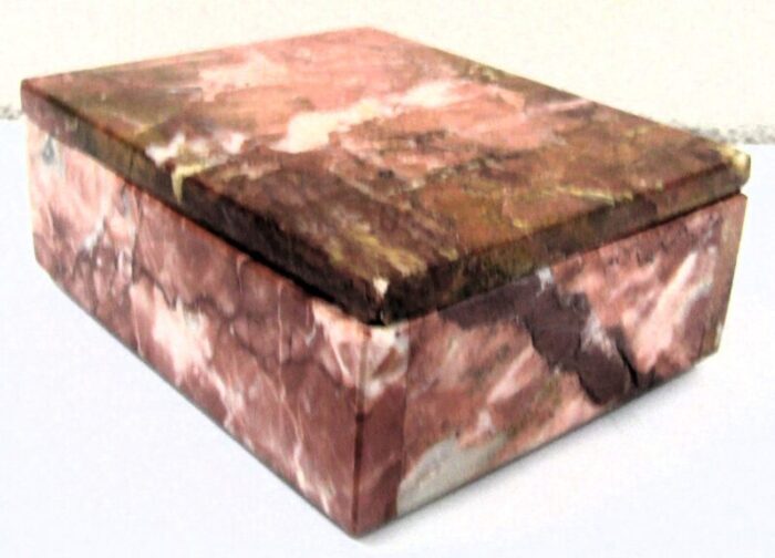 1970s postmodern vintage pink marble stone lidded box 8594