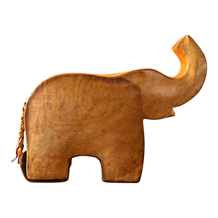 1970s vintage handmade leather elephant coin box 3417